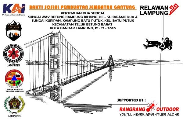 Gabungan  Relawan Lampung Bangun Jembatan Gantung di Kota Bandar Lampung