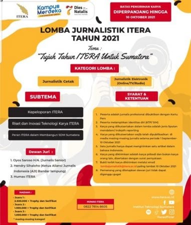 Lomba Jurnalistik Itera Diperpanjang Hingga 10 Oktober