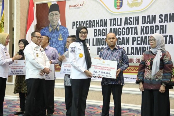 Wagub Jihan Serahkan Tali Asih dan Santunan kepada Anggota Korpri yang Masuk Masa Purna Bakti